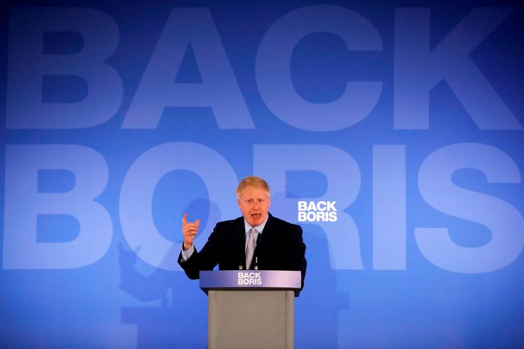 Boris Johnson holdt tale onsdag, da han skød sin kampagne for at blive Theresa Mays efterfølger i det konservative parti i gang.  Foto: Tolga Akmen/Ritzau Scanpix