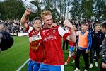 Jublen ville ingen ende tage, da FC Vestsjælland fra Slagelse rykkede op i Superligaen tilbage i 2013 med Rasmus Festersen og Lasse Nielsen som to af profilerne.  Foto: Jens Dresling/Ritzau Scanpix