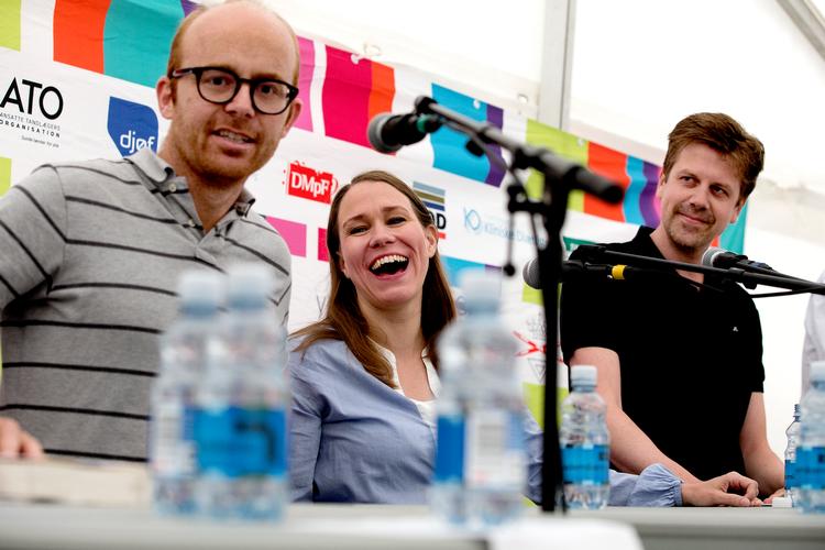 Martin Præstegaard fra Finansministeriet,
Barbara Bertelsen fra Justitsministeriet og
Jakob Jensen fra Beskæftigelsesministeriet under en debat på Folkemødet tilbage i 2017. (Arkivbillede)
   Foto: Finn Frandsen/POLFOTO