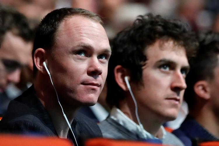 Chris Froome (t.v.) og Geraint Thomas fulgte opmærksomt med, da Tour de France-ruten sidste efterår præsenteredes. Nu er det kun sidstnævnte, der direkte får brug for informationerne. Foto: Gonzalo Fuentes/Ritzau Scanpix