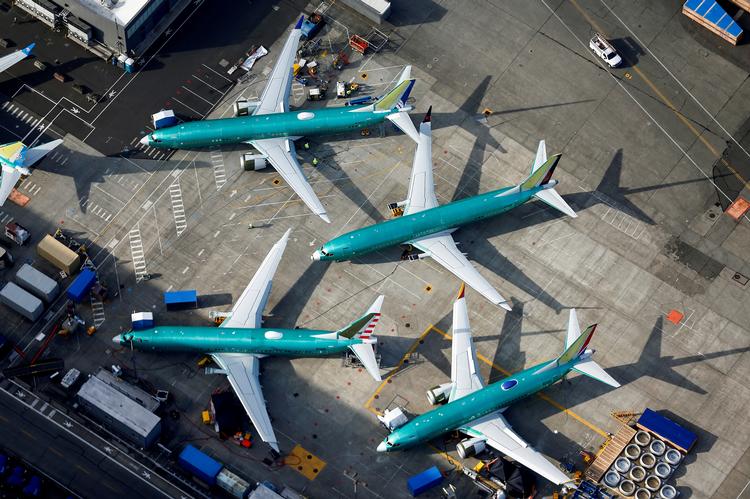 Et luftfoto viser de problematiske Boeing 737 Max-passagerfly ved selskabets fabrik i Renton, Washington i marts.  Foto: Lindsey Wasson/Ritzau Scanpix