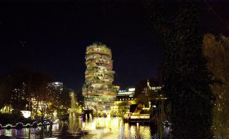 Tivolis drøm om at bygge et højhus deler vandene på København Rådhus. Visualisering BIG