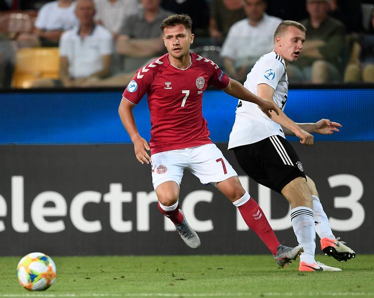Mikkel Duelund har indtil videre fået mest EM-spilletid mod Tyskland, men lagde op til målet, der lukkede kampen mod Østrig.   Foto: Lars Poulsen/POLFOTO