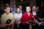 Mette Frederiksen fra Socialdemokratiet, Pia Olsen Dyhr fra SF, Pernille Skipper fra Enhedslisten og Morten Østergaard fra Radikale efter de afsluttede regeringsforhandlinger i Landstingssalen på Christiansborg, tirsdag 25. juni 2019. Foto: Mads Claus Rasmussen/Ritzau Scanpix. Foto: Mads Claus Rasmussen/Ritzau Scanpix