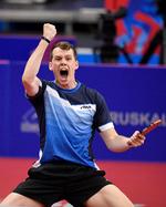 Jonathan Groth skal onsdag aften spille mod tyske Timo Boll i finalen ved det europæiske OL. Foto: Lars Møller/Ritzau Scanpix
