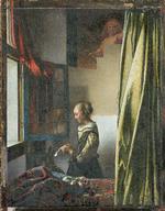 På bagvæggen kommer Amor nu til syne under overmalingen i Vermeers maleri ’En ung kvinde læser et brev ved et åbent vindue’ (1657-1659). Foto: Staatliche Kunstsammlungen Dresden