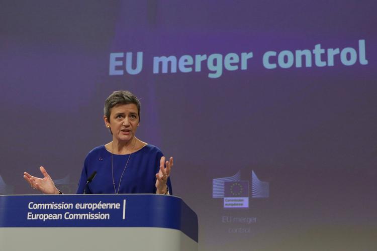 Margethe Vestager taler til EU's kokurrencekommission, februar 2019. Photo by Aris Oikonomou / AFP. Foto: Aris Oikonomou/Ritzau Scanpix