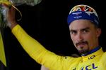 Julian Alaphilippe synes at anlægge en betænkelig mine - måske ved tanken om, at det ved de hidtidige tre besøg i dagens målområde på La Planche des Belles Filles ikke er lykkedes indehaveren af den gule førertrøje at forsvare sin position.
 Foto: Christian Hartmann/Ritzau Scanpix