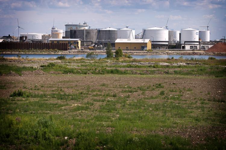 Det er på det grønne areal Kløverparken overfor Benzinøen,  kun adskilt af en kanal,  at der er planer om 15.000 boliger. Foto: Jens Dresling/POLFOTO