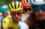 En koncentreret Giulio Ciccone i den gule førertrøje undervejs på den lange etape til Chalon-sur-Saône.
 Foto: Christian Hartmann/Ritzau Scanpix