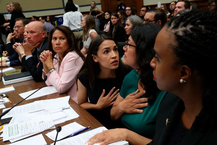 Arkiv. Fra højre ses kongresmedlem Alexandria Ocasio-Cortez, Rashida Tlaib,  Veronica Escobar, Ayanna S. Pressley. Foto: Win Mcnamee/Ritzau Scanpix