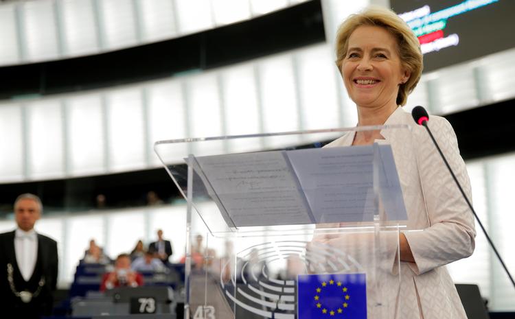 Ursula von der Leyen har i sin kampagne for at blive godkendt af EU-Parlamentet slået en mere ambitiøs klimakurs, end de fleste havde forventet fra en tysk kristendemokratisk politiker. Foto: Vincent Kessler/Ritzau Scanpix