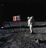 Neil Armstrong tog dette billede af sin følgesvend på Månen, Edwin 'Buzz' Aldrin, der blev det næstførste menneske på Månen. Foto: Neil Armstrong/Ritzau Scanpix