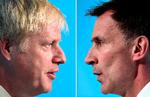 I morgen bliver det offentliggjort, hvem der bliver premierminister i Storbritannien og skal overtage Theresa Mays arbejde med at få landet ud af EU. De to kandidater er Boris Johnson (tv) og Jeremy Hunt (th) Foto: Rebecca Naden/Ritzau Scanpix