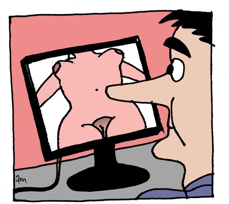 Også når du ser porno bliver dine data delt med store tech-virksomheder som Google og Facebook.  Arkivtegning:  Anne-Marie Steen Petersen