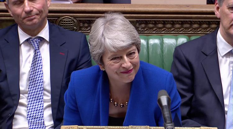 Den afgående britiske premierminister, Theresa May, tager i dag imod spørgsmål til hendes sidste spørgetime i det britiske parlament. Senere i dag træder hendes afløser, Boris Johnson, til som ny premierminister. Foto: Reuters Tv/Ritzau Scanpix