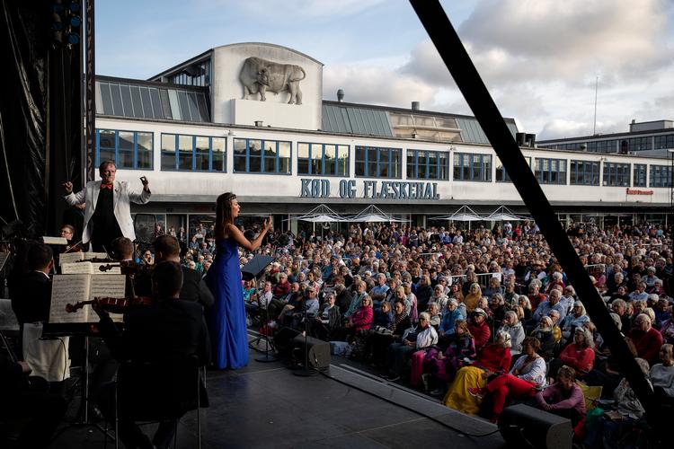 Sopranen Olga Tenyakova sang vandnymfen Rusalka foran tusindvis af mennesker i Kødbyen torsdag. Foto: Peter Hove Olesen/POLFOTO
