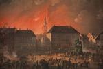 Illustration C.A. Lorentzen. Den rædsomste Nat: Kongens Nytorv under bombardementet natten mellem 4. og 5. september 1807/SMK