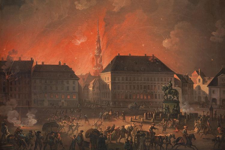 Illustration C.A. Lorentzen. Den rædsomste Nat: Kongens Nytorv under bombardementet natten mellem 4. og 5. september 1807/SMK