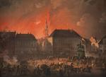 Illustration C.A. Lorentzen. Den rædsomste Nat: Kongens Nytorv under bombardementet natten mellem 4. og 5. september 1807/SMK