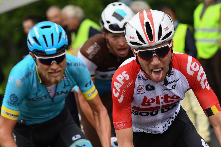 Bjorg Lambrecht (th.) fotograferet under et udbrud i Criterium du Dauphine i  juni.  Foto: Anne-christine Poujoulat/Ritzau Scanpix
