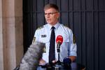 Københavns Politi holder pressemøde om eksplosionen ved Skattestyrelsen på Politigården. Chefpolitiinspektør Jørgen Bergen Skov taler med pressen.  Foto: Jens Dresling/POLFOTO