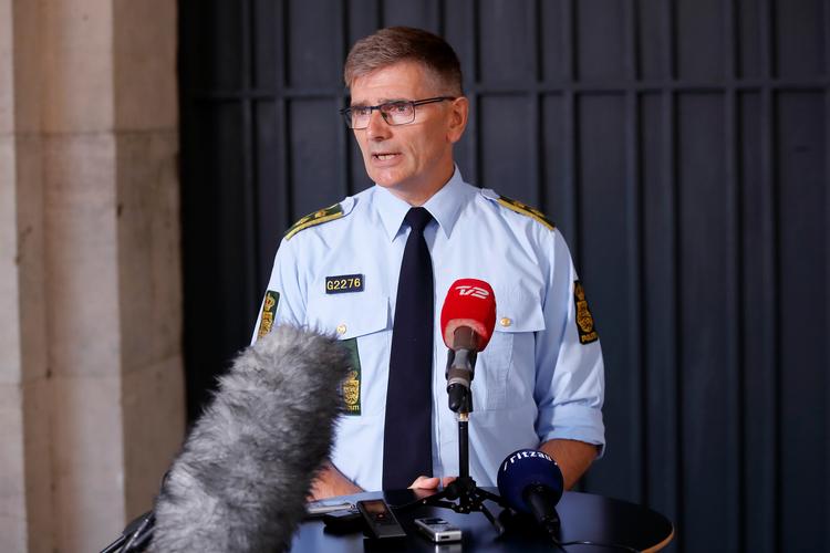 Københavns Politi holder pressemøde om eksplosionen ved Skattestyrelsen på Politigården. Chefpolitiinspektør Jørgen Bergen Skov taler med pressen.  Foto: Jens Dresling/POLFOTO