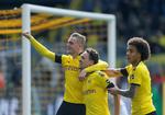 Jacob Bruun Larsen (tv.), Thomas Delaney og Axel Witsel havde meget at juble over i Borussia Dortmund sidste sæson, men mesterskabet gled dem af hænde til sidst. Nu prøver de atter. Foto: Leon Kuegeler/Ritzau Scanpix