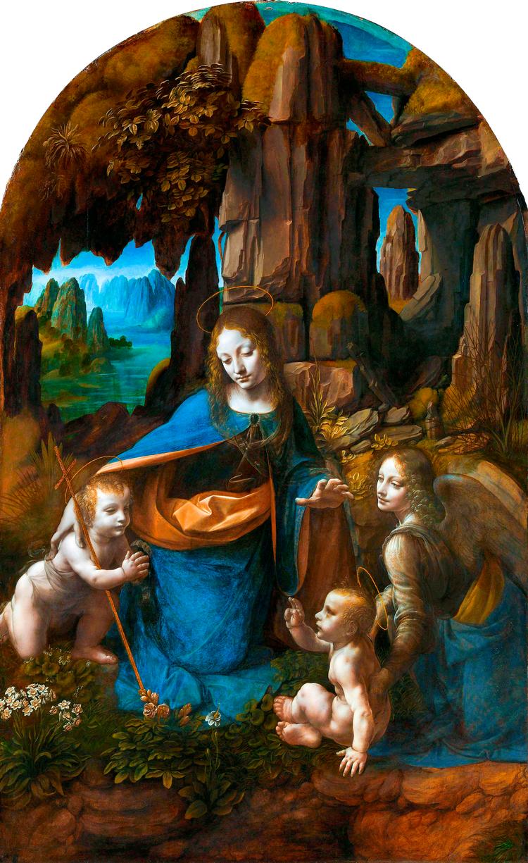Det oprindelige maleri af Leonardo da Vinci, 'Madonna i grotten' er malet omkring år 1495.
   Foto: unknown/Ritzau Scanpix