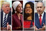 Præsident Donald Trump, kongresmedlemmerne Ilhan Omar og Rashida Tlaib og premierminister Benjamin Netanyahu er hovedpersonerne i Israels indrejseforbud mod Omar og Tlaib. Foto: Reuters File Photo/Ritzau Scanpix