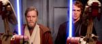 Ewan McGregor som Obi-Wan Kenobi til venstre med 
 Hayden Christensen som Anakin Skywalker til højre i filmen 'Star Wars: Episode III Revenge of the Sith'. Foto: Ap/Ritzau Scanpix
