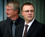 Sønnen Jacob Brunsborg (forrest) viderefører familieejerskabet som formand i bestyrelsen for Jysk Holding. Bagerst Lars Larsen. Foto: Claus Bonnerup/POLFOTO