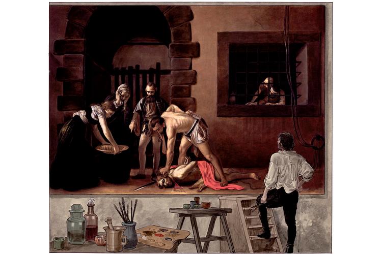 Ifølge Milo Manara fik Caravaggio en rigtig slagter i rollen som manden, der skar hovedet af Johannes Døberen. Foto: Illustration fra værkerne