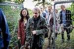 
 Michel Houellebecq taler sjældent med pressen, og han bekendtgjorde på Louisiana, at dette ville blive hans sidste offentlige optræden. Bag ham er det intervieweren Rune Lykkeberg. Foto: Martin Lehmann/POLFOTO
