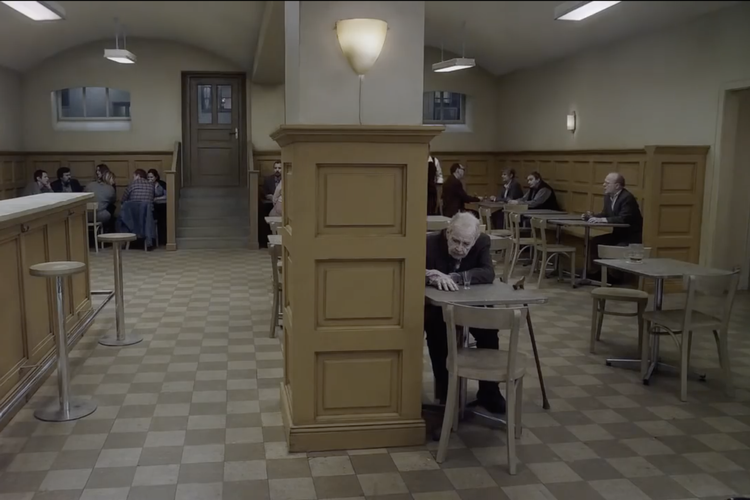 Foto: Still fra 'En due sad på en gren og funderede over tilværelsen'