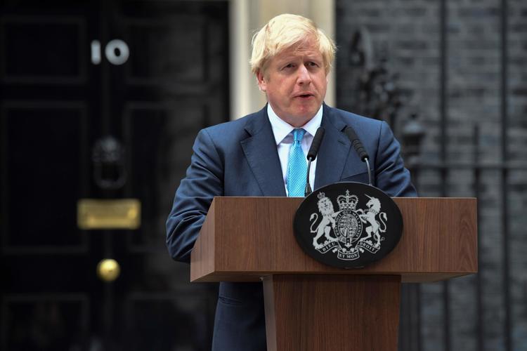 Den britiske premierminister, Boris Johnson, holdt  klokken 19 dansk tid  tale foran sin embedsbolig i Downing Street. Foto: Ben Stansall/Ritzau Scanpix