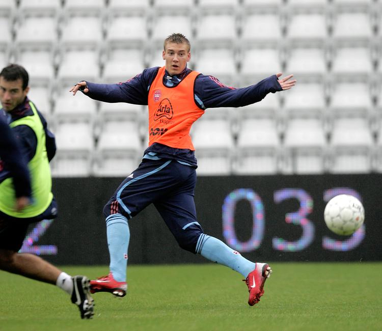 Nicklas Bendtner scorede i sin første A-landskamp mod Polen i Odense i august 2006.  Foto: Lars Poulsen/POLFOTO