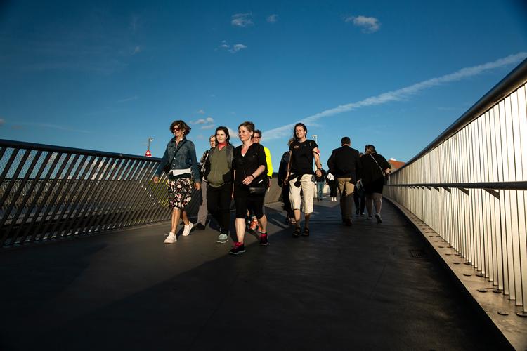 For kvinderne i gågruppen WalkaholicS er fælles gåture et hyggeligt og social afbræk fra hverdagen. Fra venstre er det: Marianne Rasmussen, Caroline Pfeiffer, Karina Groth Jørgensen og Randi Carstensen. Foto: Nima Taheri/POLFOTO