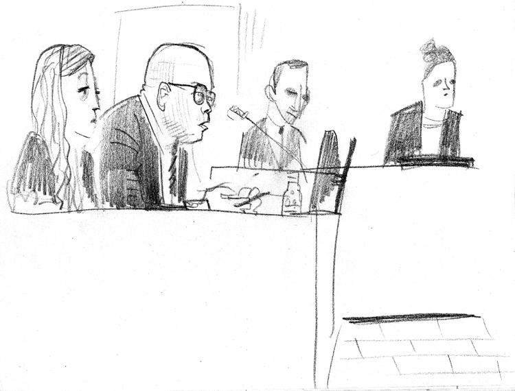 Afhøringerne i Undersøgelseskommissionen  om Skat foregår i Retten på Frederiksberg, hvor udspørgeren, advokaten Jens Lund Mosbek (manden med brillerne), stiller spørgsmålene. Foto: Claus Nørregaard/POLITIKEN