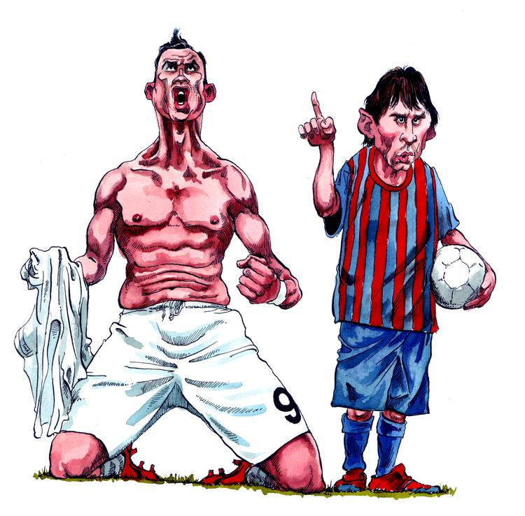 Cristiano Ronaldo fra Juventus F.C. og Lionel Messi fra FC Barcelona er blandt de fodboldstjerner, man vil kunne følge på den nye kanal.  Foto: Roald Als/Politiken-Tegning