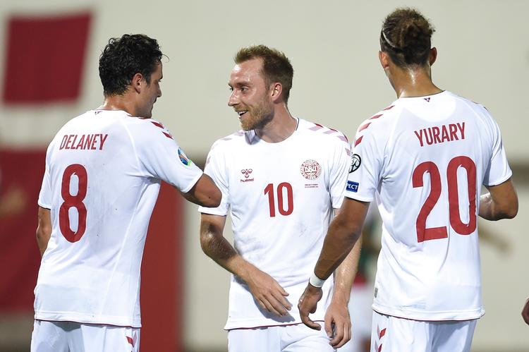 Christian Erilksen blev med et oplæg og to scoringer på straffespark endnu engang afgørende for Danmark, der vandt 6-0 over Gibraltar. Foto: Liselotte Sabroe/Ritzau Scanpix