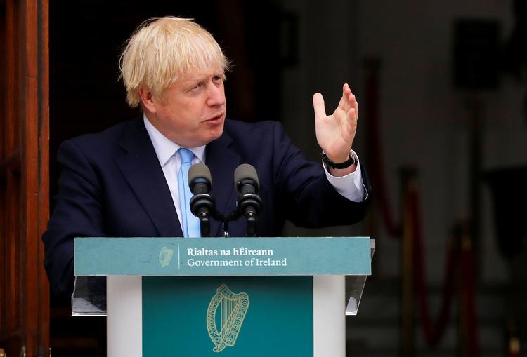 Boris Johnson var på besøg i Dublin 9. september, hvor han mødtes med den irske premierminister, Leo Varadkar.
   Foto: Phil Noble/Ritzau Scanpix