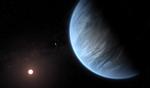 Den amerikanske rumorganisation Nasa har fremstillet denne illustration af planeten K2-18b, dens sol og en ledsagende planet.  Foto: Nasa/Ritzau Scanpix