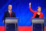 I debatten torsdag nat i Houston, Texas, viste Joe Biden og Elizabeth Warren endnu engang, at de står for to meget forskellige strategier til at slå Trump.
   Foto: Robyn Beck/Ritzau Scanpix