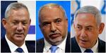 Manden i midten, Avigdor Lieberman, kan nu bestemme, om Netanyahu eller Gantz skal være Israels næste regeringsleder. Foto: Amir Cohen/Ritzau Scanpix