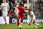 Der var masser af dueller mellem FCK-anfører Carlos Zeca og FCM's Frank Onyeka, da de to tophold spillede 0-0 i g Foto: Jens Dresling/POLFOTO