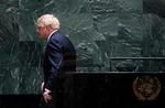 Boris Johnson forlader talerstolen ved FN's  topmøde i New York.  Foto: Johannes Eisele/Ritzau Scanpix