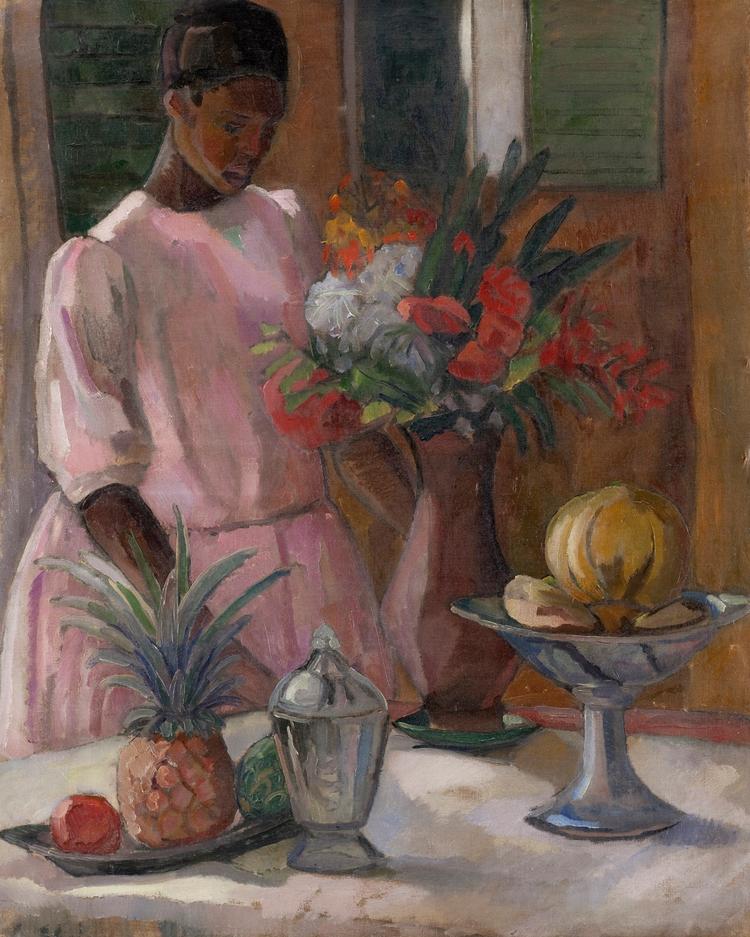 Navnlig i pressen var man optaget af Astrid Holms rejser, ikke mindst den til de endnu Dansk Vestindiske Øer, hvor hun i 1914 malede 'Rose dækker bord', som i dag indgår i samlingen på Statens Museum for Kunst og er Holms mest kendte maleri. Foto: SMK foto