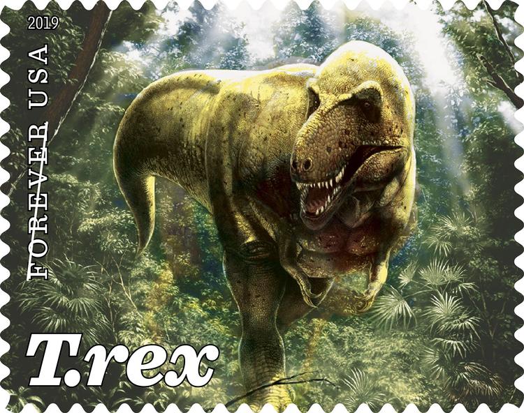 Sådan omtrent forestiller kunstneren sig, at udsigten har været for et dyr, der for 70 millioner år siden blev udset som bytte for en T-Rex. Foto: United States Postal Service