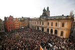 I foråret 2018 var der en stor demonstration ved Det Svenske Akademi. Anledningen var en række tilfælde af seksuelle overgreb og dubiøse økonomiske forhold i og omkring institutionen i Stockholm.   Foto: Fredrik Persson/Ritzau Scanpix